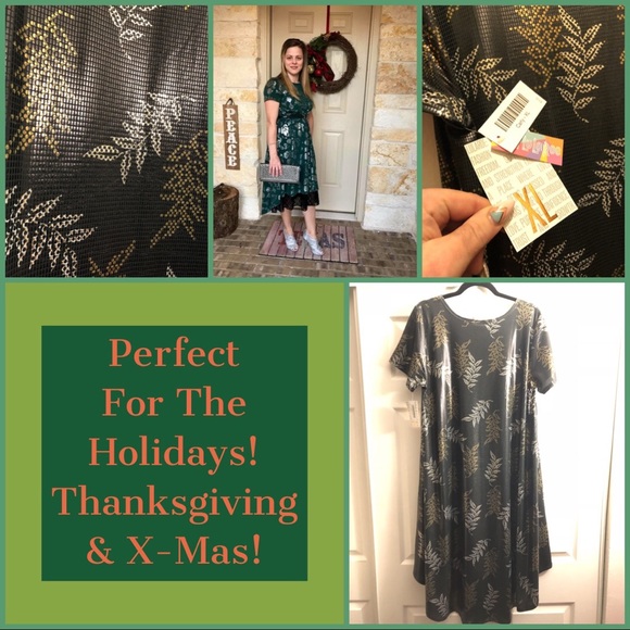 LulaRoe Elegant Carly Dress XL XXL Gold Leaves 🍁 - Picture 2 of 8